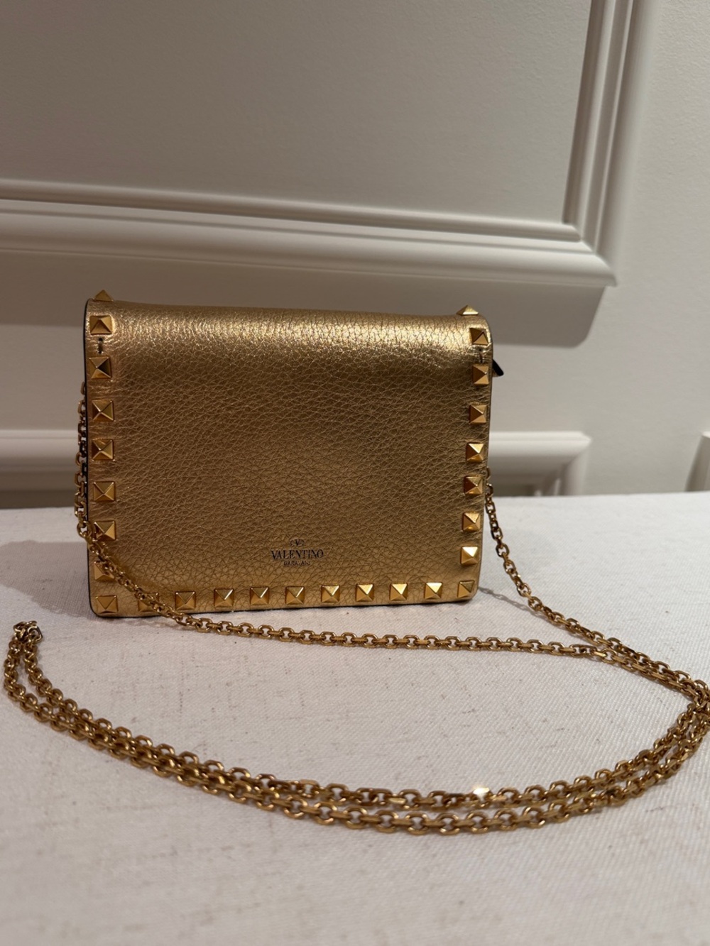 Valentino Metallic Gold Rockstud Chain Crossbody